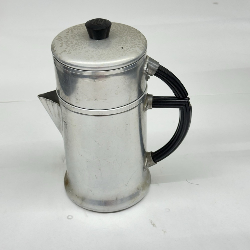 Vtg Art Deco Wear-Ever Drip Coffee Pot No. 966 2-6 Cups Aluminum Bakelite Handle